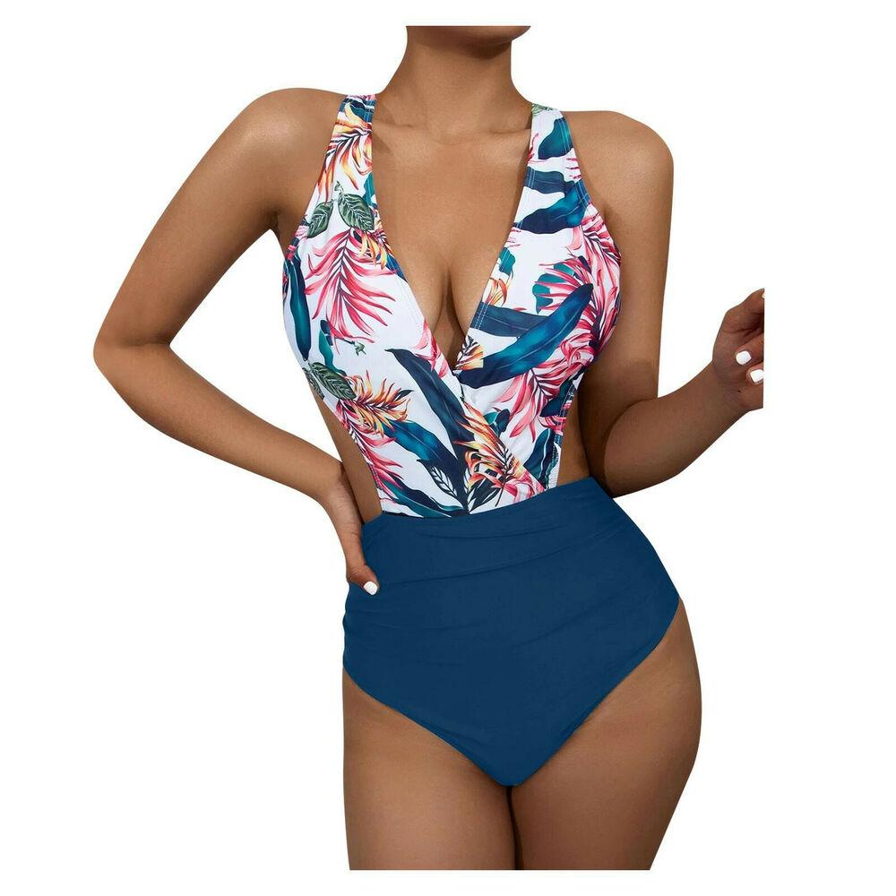 Women's One Piece Bikini Swimwear-Women Swimwear-Blue-S-Free Shipping Leatheretro