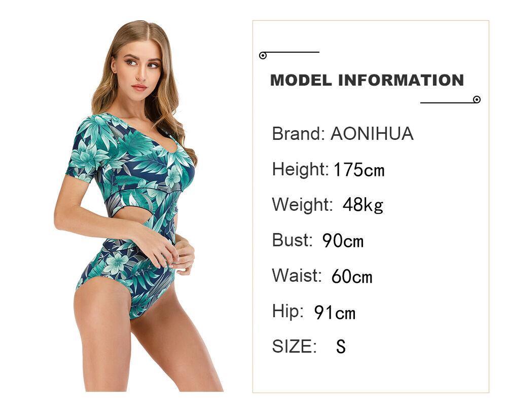 Surf Floral Short Sleeve One Piece Swimwear-Women Swimwear-S-Free Shipping Leatheretro