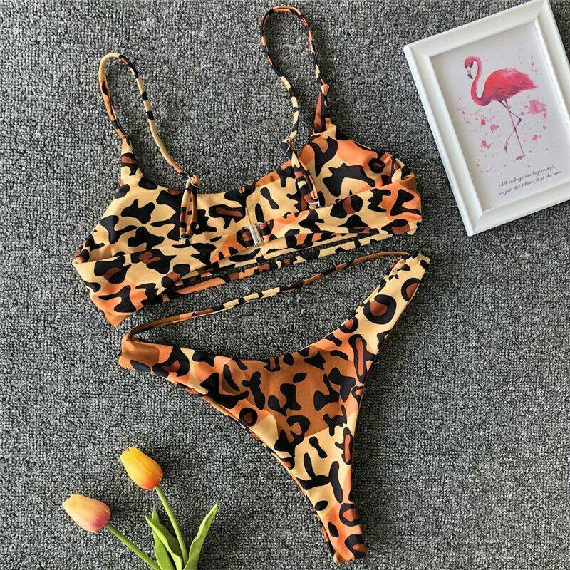 Leopard Print Solid Bikini Set Suits Swimwear-Women Swimwear-Black-S-Free Shipping Leatheretro