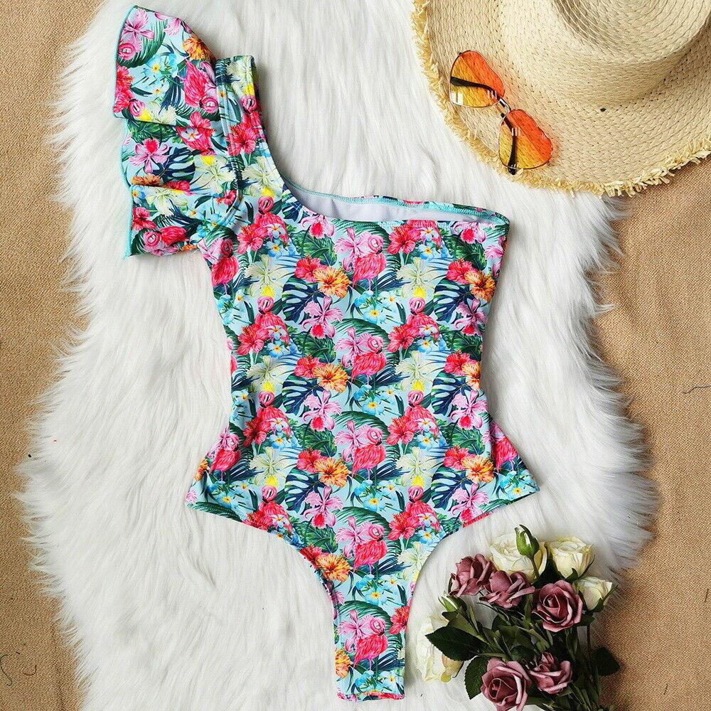 One Shoulder Swimwear Monokini Bikini-Women Swimwear-Flower#1-S-Free Shipping Leatheretro