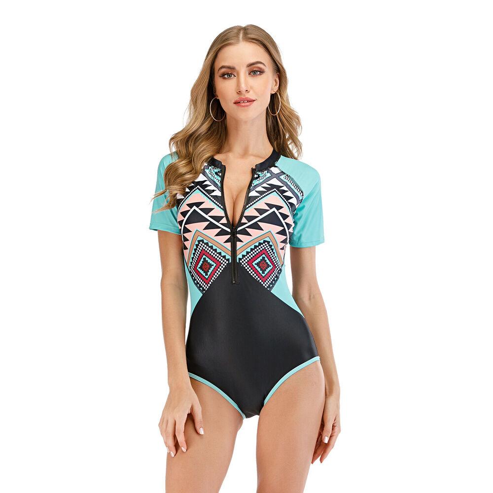 Sexy Short Sleeve One Piece Swimsuit-Women Swimwear-S-Free Shipping Leatheretro