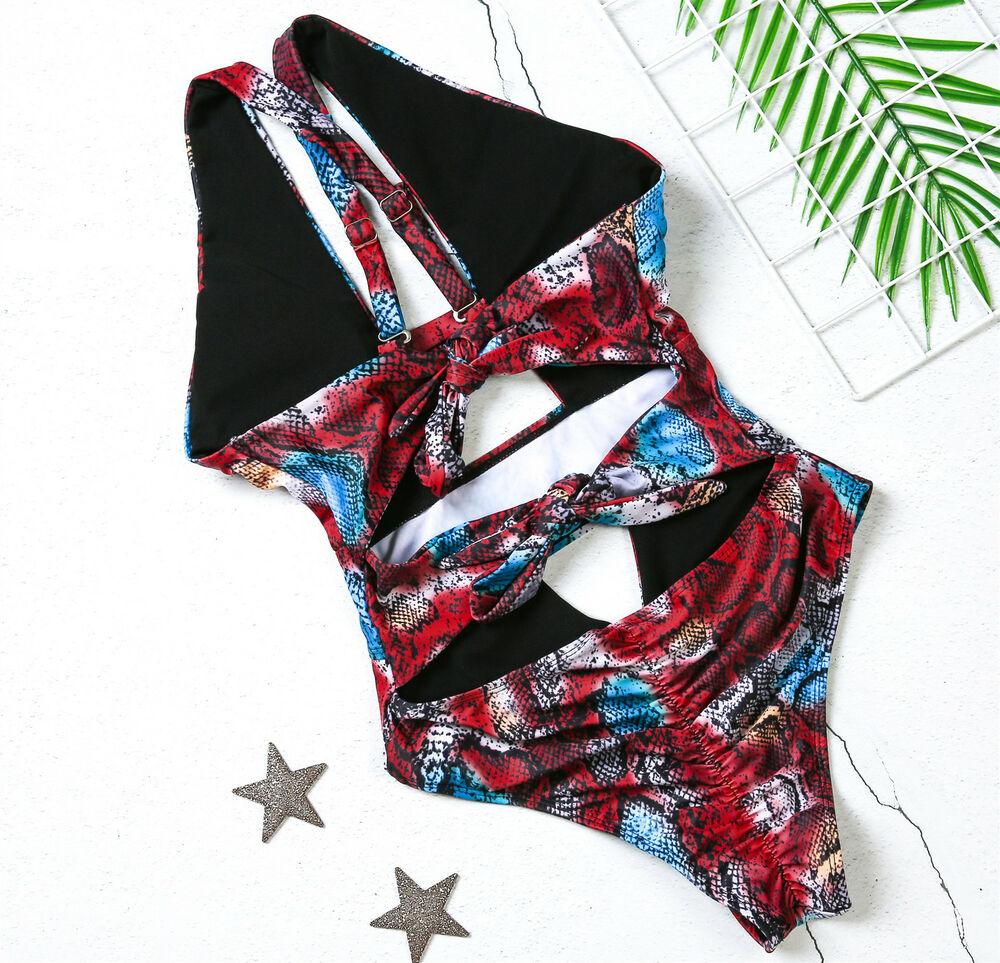 Women Snake Print Bikini Swimsuit-Women Swimwear-Red-S-Free Shipping Leatheretro