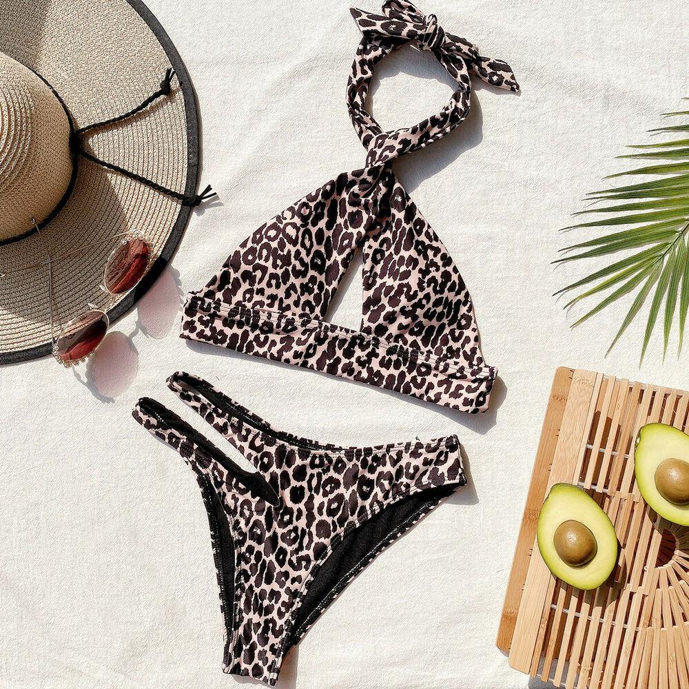 Sexy Women's Leopard Bikini Bra Swimsuit-Women Swimwear-Black-S-Free Shipping Leatheretro