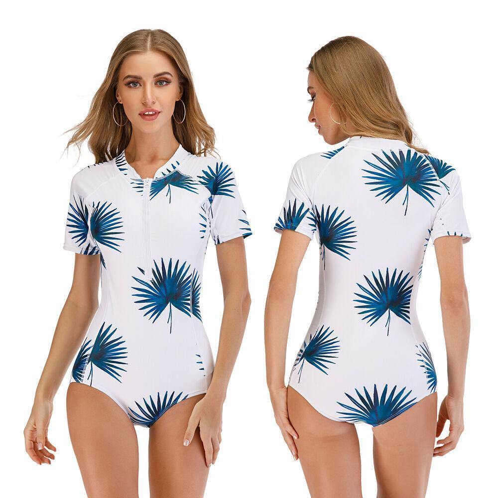 Short Sleeve One Piece Diving Wear-Women Swimwear-S-Free Shipping Leatheretro