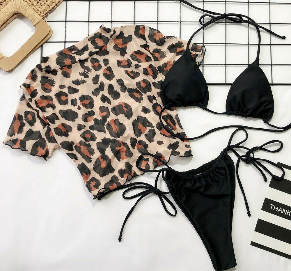 3PCS Women's Leopard Beach Bikini-Women Swimwear-Black-S-Free Shipping Leatheretro