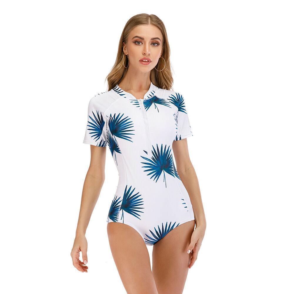 Short Sleeve One Piece Diving Wear-Women Swimwear-S-Free Shipping Leatheretro