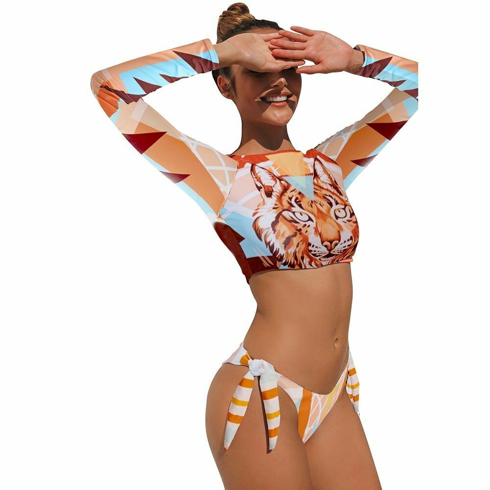 Rash Guard Bikini Tiger Print Swimwear-Women Swimwear-S-Leopard print-Free Shipping Leatheretro