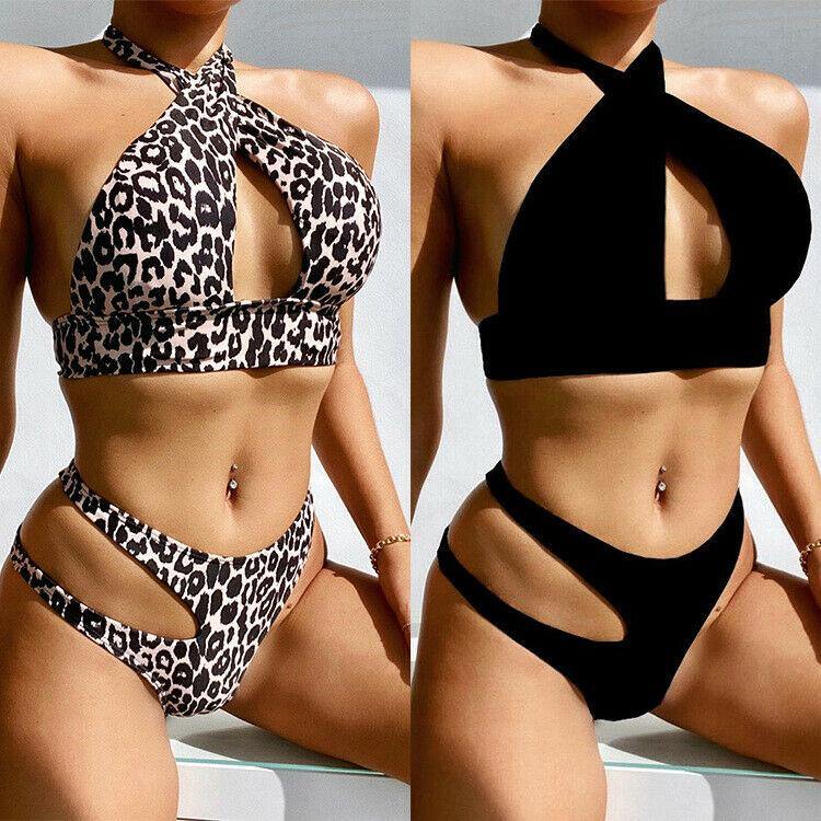 Sexy Women's Leopard Bikini Bra Swimsuit-Women Swimwear-Black-S-Free Shipping Leatheretro