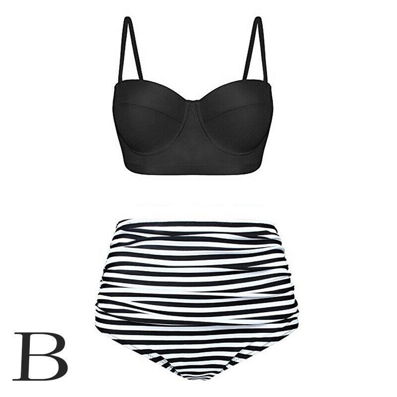 Sexy High Waist Bikini Set-Women Swimwear-#1 Black+Stripe Bikini Set-S-Free Shipping Leatheretro