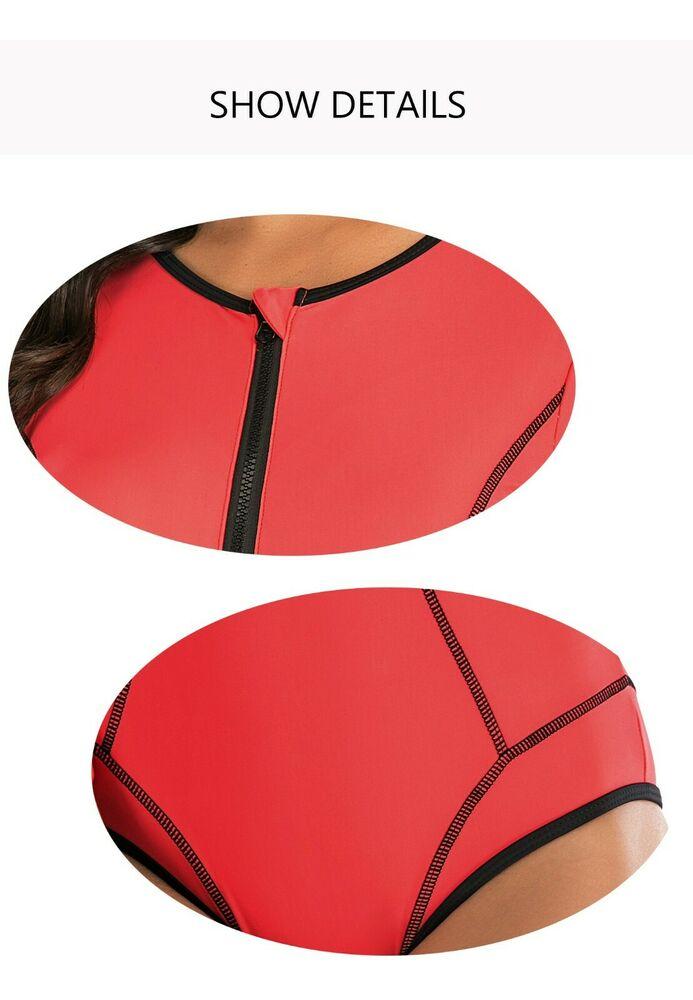 Red Long Sleeves One Piece Swimsuit-Women Swimwear-S-Free Shipping Leatheretro