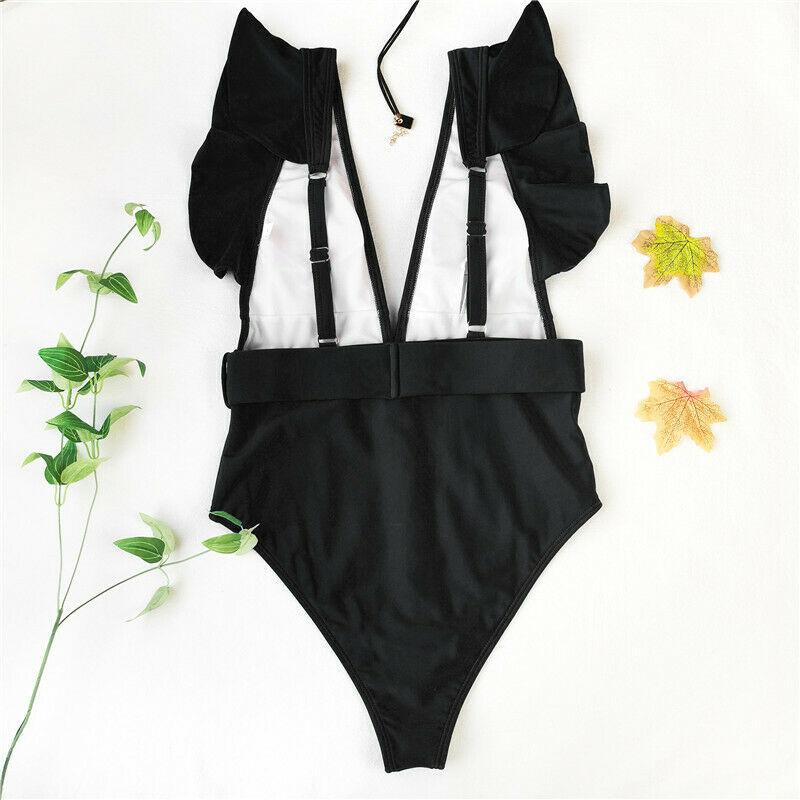 Sexy Solid Falbala Bikini with Buckle-Women Swimwear-Black-S-Free Shipping Leatheretro