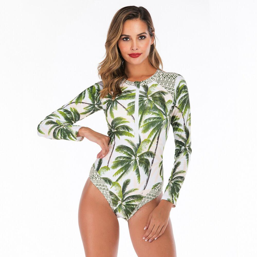 Sexy Zip Front Rash Guard Swimsuit-Women Swimwear-S-Coco-Free Shipping Leatheretro