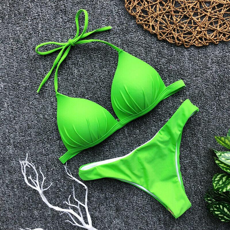 Womens Swimwear Triangle Bikini Set-Women Swimwear-Green-S-Free Shipping Leatheretro