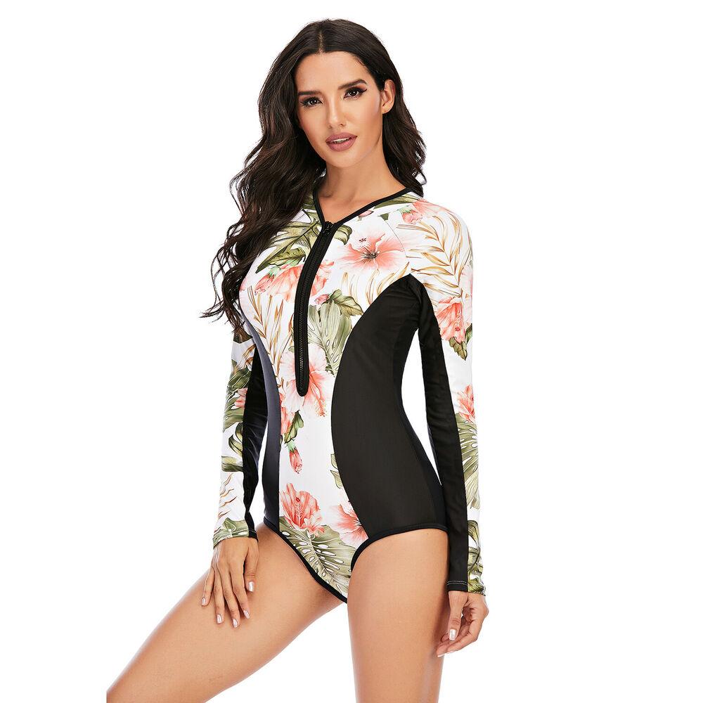 Women Zip Front Long Sleeve One Piece Swimsuit-Women Swimwear-S-Free Shipping Leatheretro