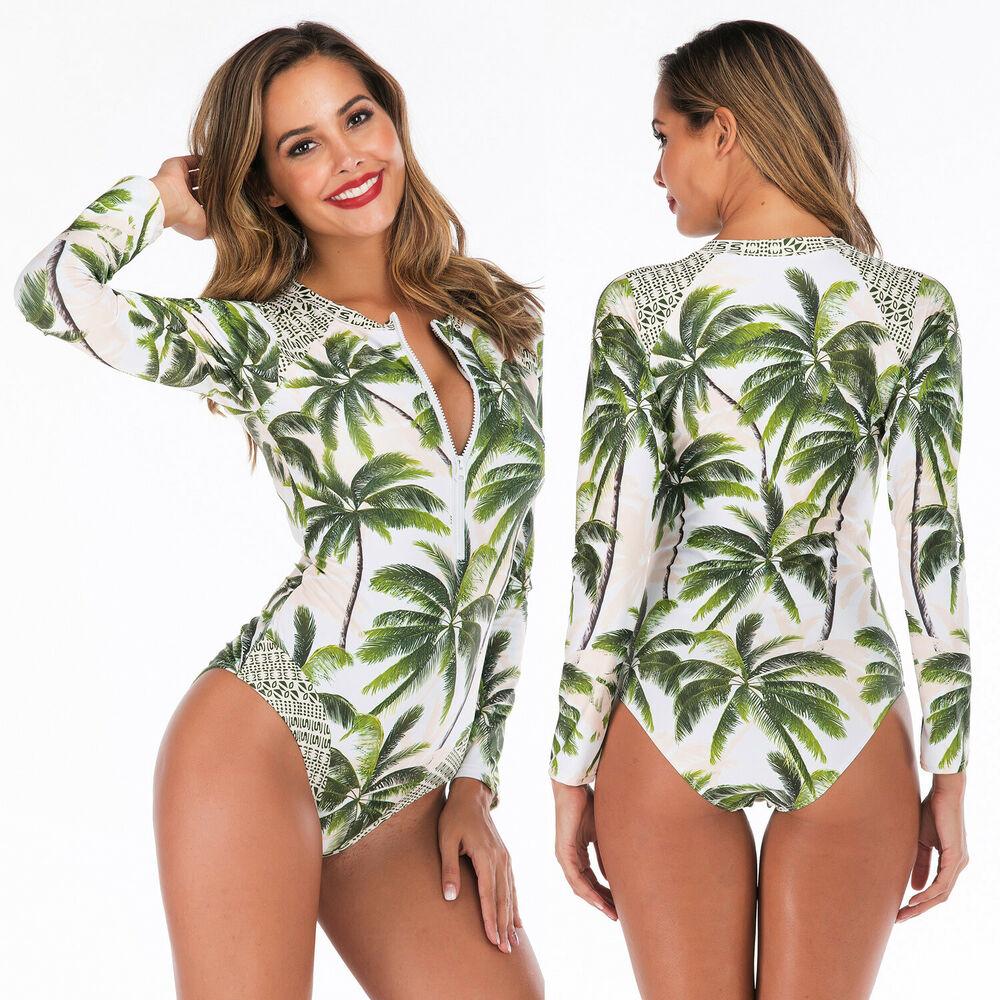 Sexy Zip Front Rash Guard Swimsuit-Women Swimwear-S-Coco-Free Shipping Leatheretro