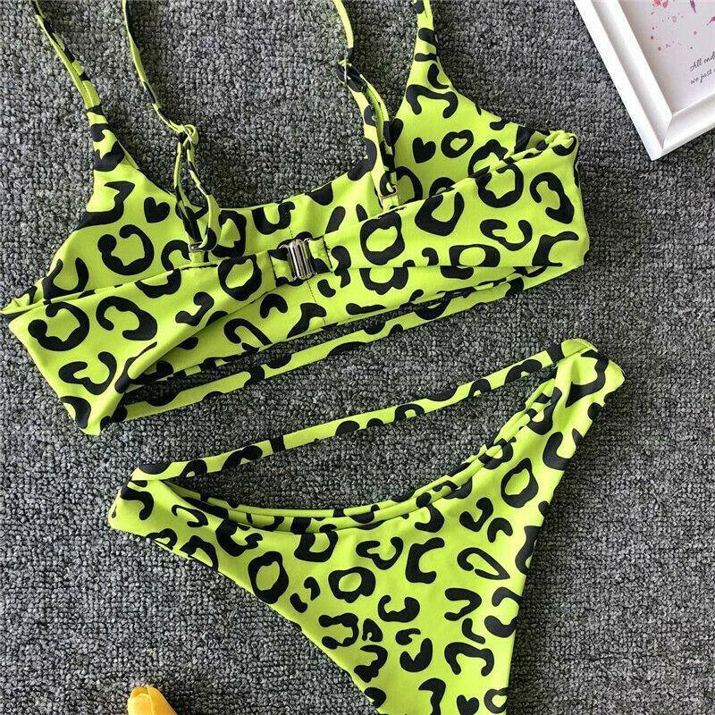 Leopard Print Solid Bikini Set Suits Swimwear-Women Swimwear-Black-S-Free Shipping Leatheretro