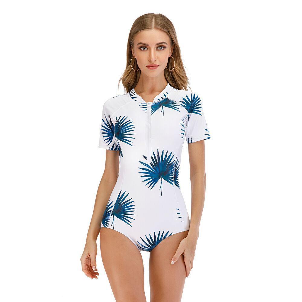 Short Sleeve One Piece Diving Wear-Women Swimwear-S-Free Shipping Leatheretro