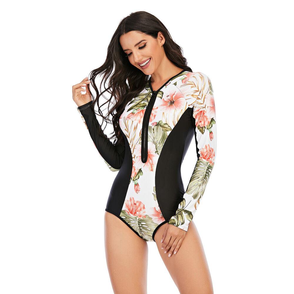 Women Zip Front Long Sleeve One Piece Swimsuit-Women Swimwear-S-Free Shipping Leatheretro