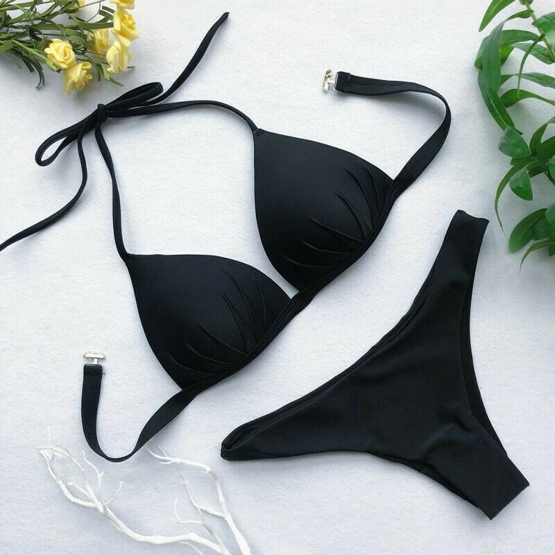 Womens Swimwear Triangle Bikini Set-Women Swimwear-Black-S-Free Shipping Leatheretro