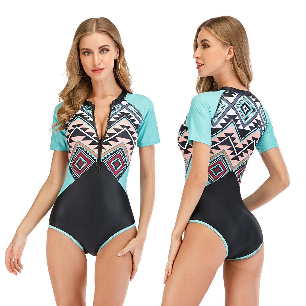 Sexy Short Sleeve One Piece Swimsuit-Women Swimwear-S-Free Shipping Leatheretro