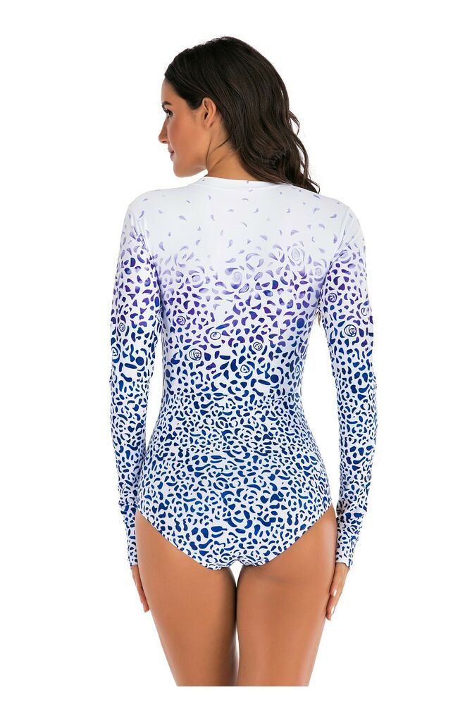 Long Sleeve Zip Front Rash Guard Swimsuit-Women Swimwear-S-Free Shipping Leatheretro