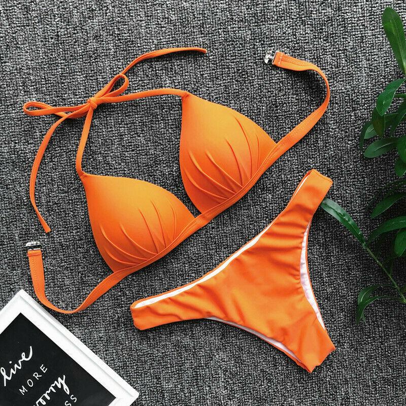 Womens Swimwear Triangle Bikini Set-Women Swimwear-Orange-S-Free Shipping Leatheretro