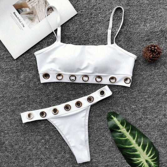 White Sexy Swimwear Triangle Bikini Set-Women Swimwear-S-White-Free Shipping Leatheretro