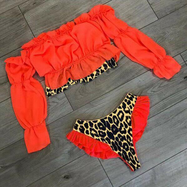 Sexy Women's Orange Long Sleeve Swimsuit-Women Swimwear-M-Orange-Free Shipping Leatheretro