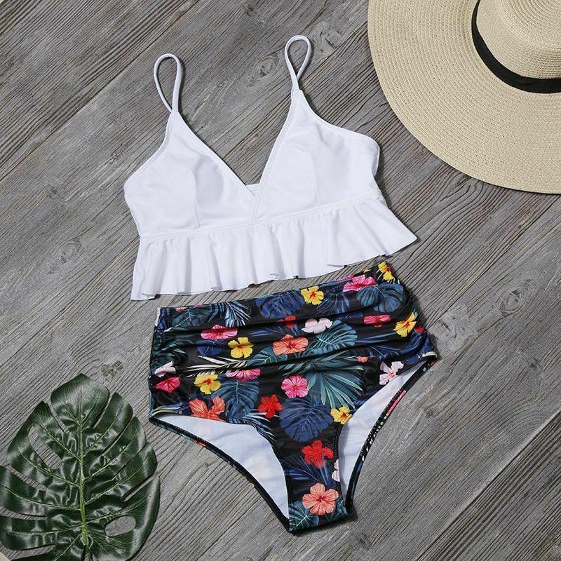 Women Sexy Floral Summer Bikini Swimwear-Women Swimwear-White-L-Free Shipping Leatheretro