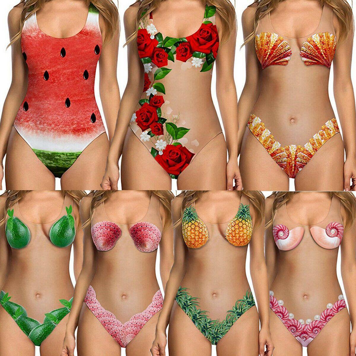 Summer Fruit Print One Piece Beach Swimwear-Women Swimwear-Avocado-S-Free Shipping Leatheretro