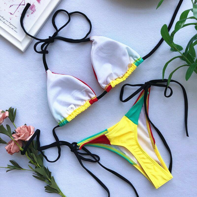 Women Triangle Swimwear Bra Bikini Set-Women Swimwear-S-Yellow-Free Shipping Leatheretro