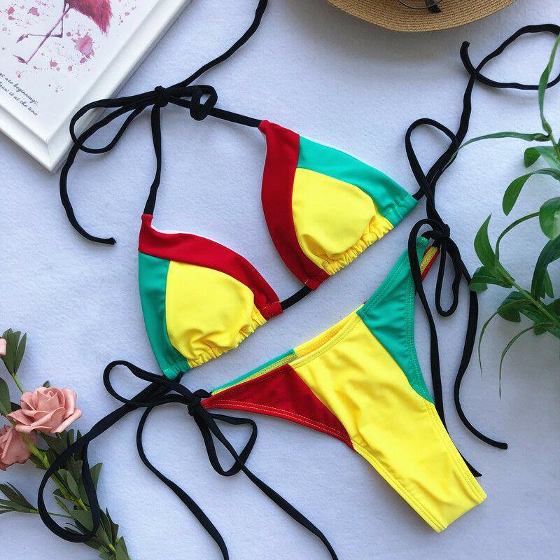 Women Triangle Swimwear Bra Bikini Set-Women Swimwear-S-Yellow-Free Shipping Leatheretro