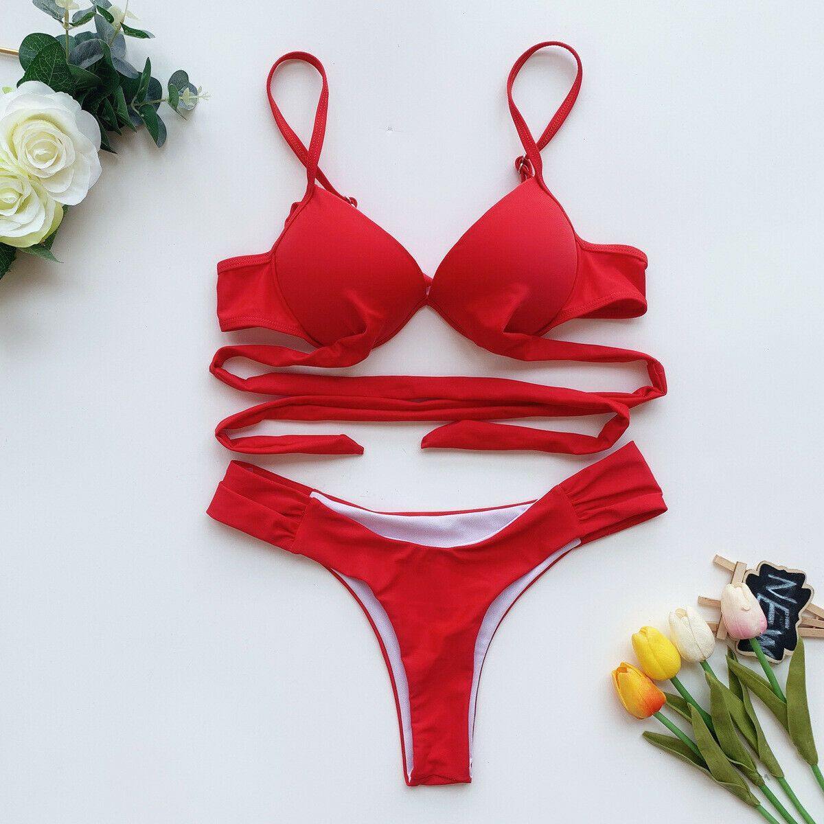 Women Bandage Bra Bikini Set-Women Swimwear-Red-S-Free Shipping Leatheretro