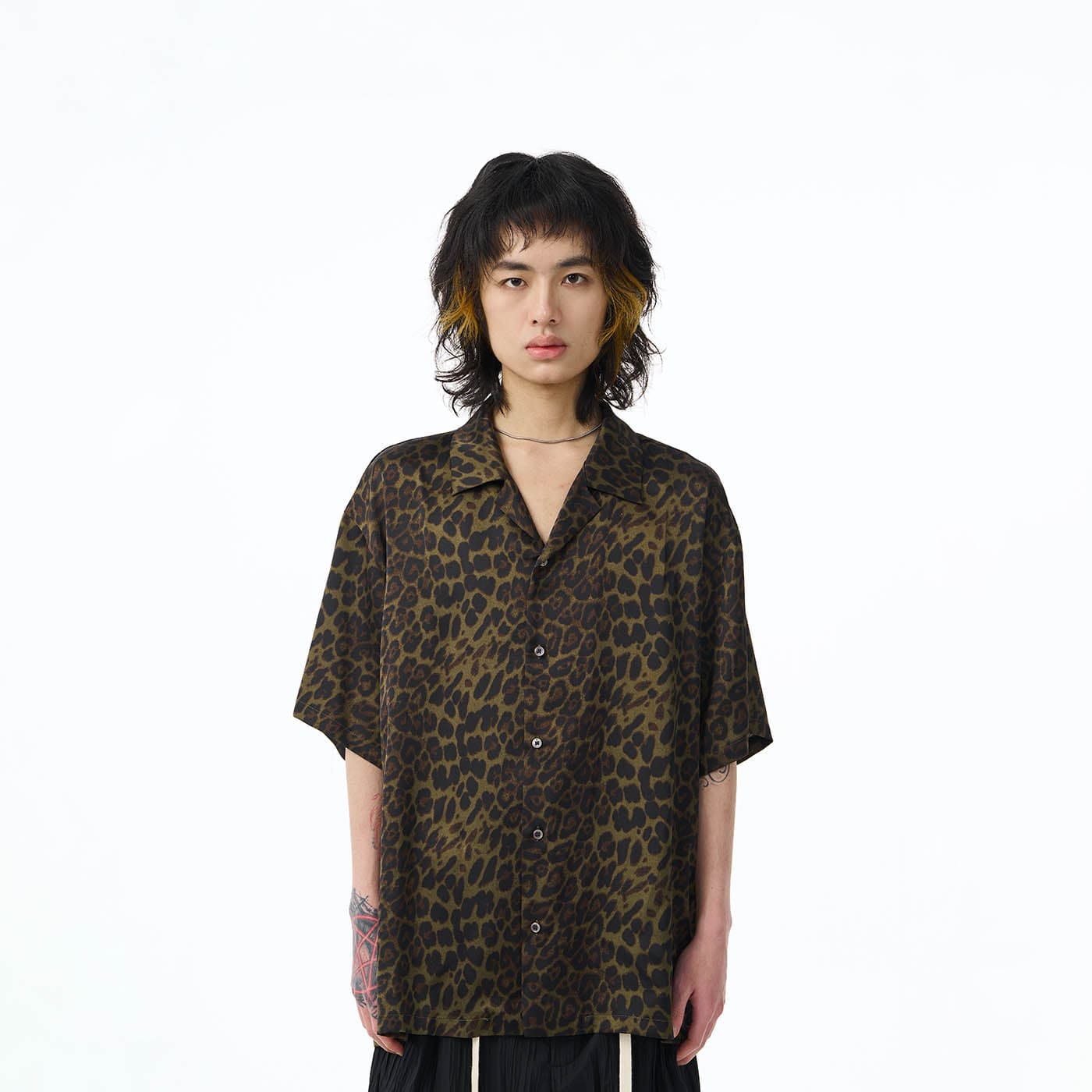 EPIC POETRY Leopard Half Shirt Dark Green-Half shirt-S-Free Shipping Leatheretro