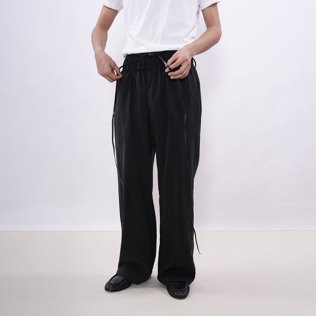 7440 37 1 Drawstring Fluid Wide-Leg Trousers-Pants-S (Preorder)-Free Shipping Leatheretro