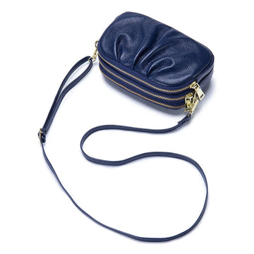 Genuine Leather Triple Zipper Crossbody Messenger Bag-Handbags-Blue-Free Shipping Leatheretro