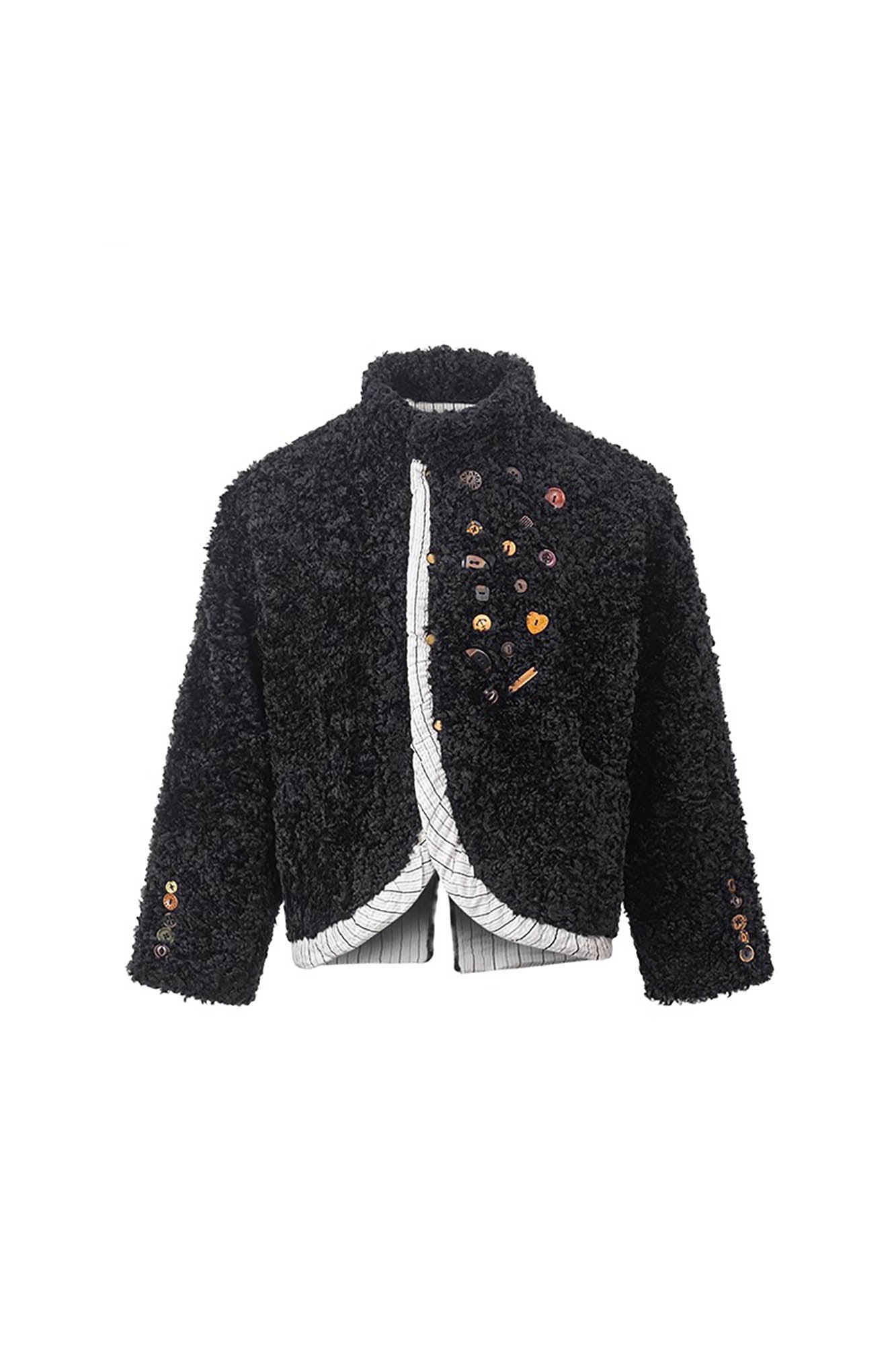 1997 POSTOFFICE Button Embellished Curly Fleece Jacket-Jacket-S-Free Shipping Leatheretro