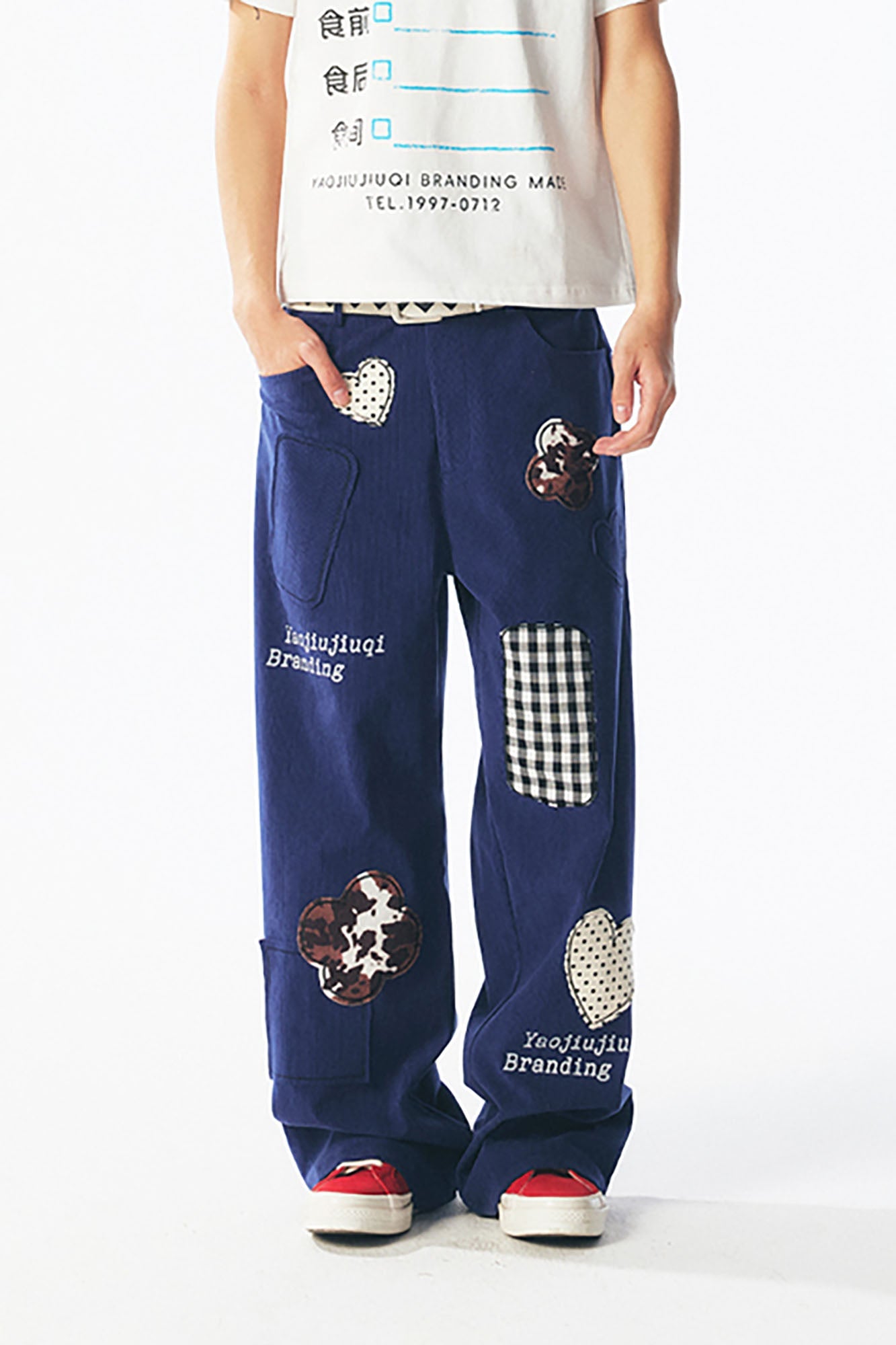 1997 POSTOFFICE Whimsical Patch Straight-Leg Pants-Pants-S-Free Shipping Leatheretro