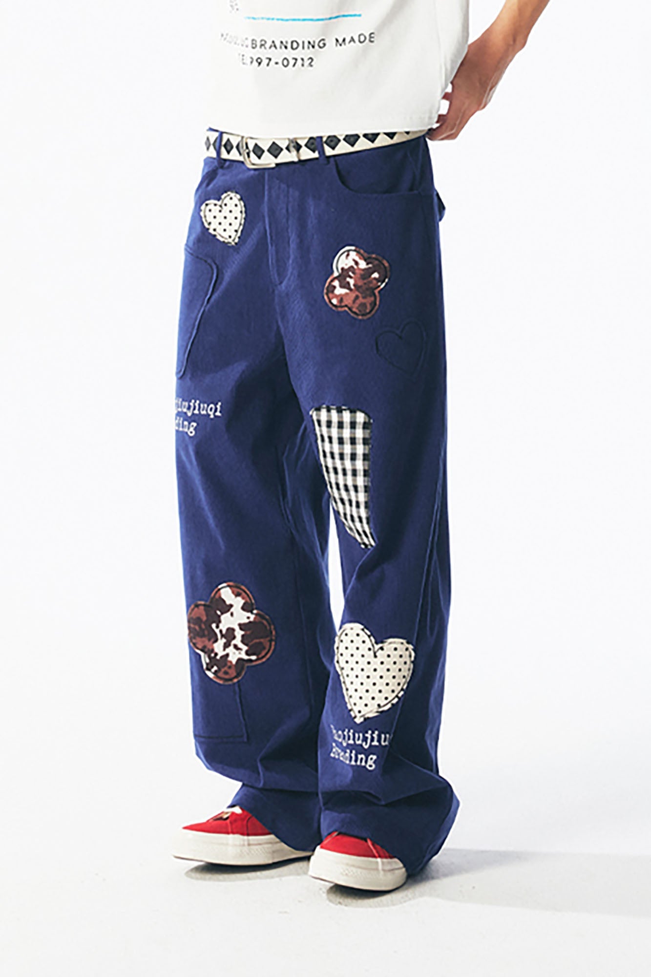 1997 POSTOFFICE Whimsical Patch Straight-Leg Pants-Pants-S-Free Shipping Leatheretro