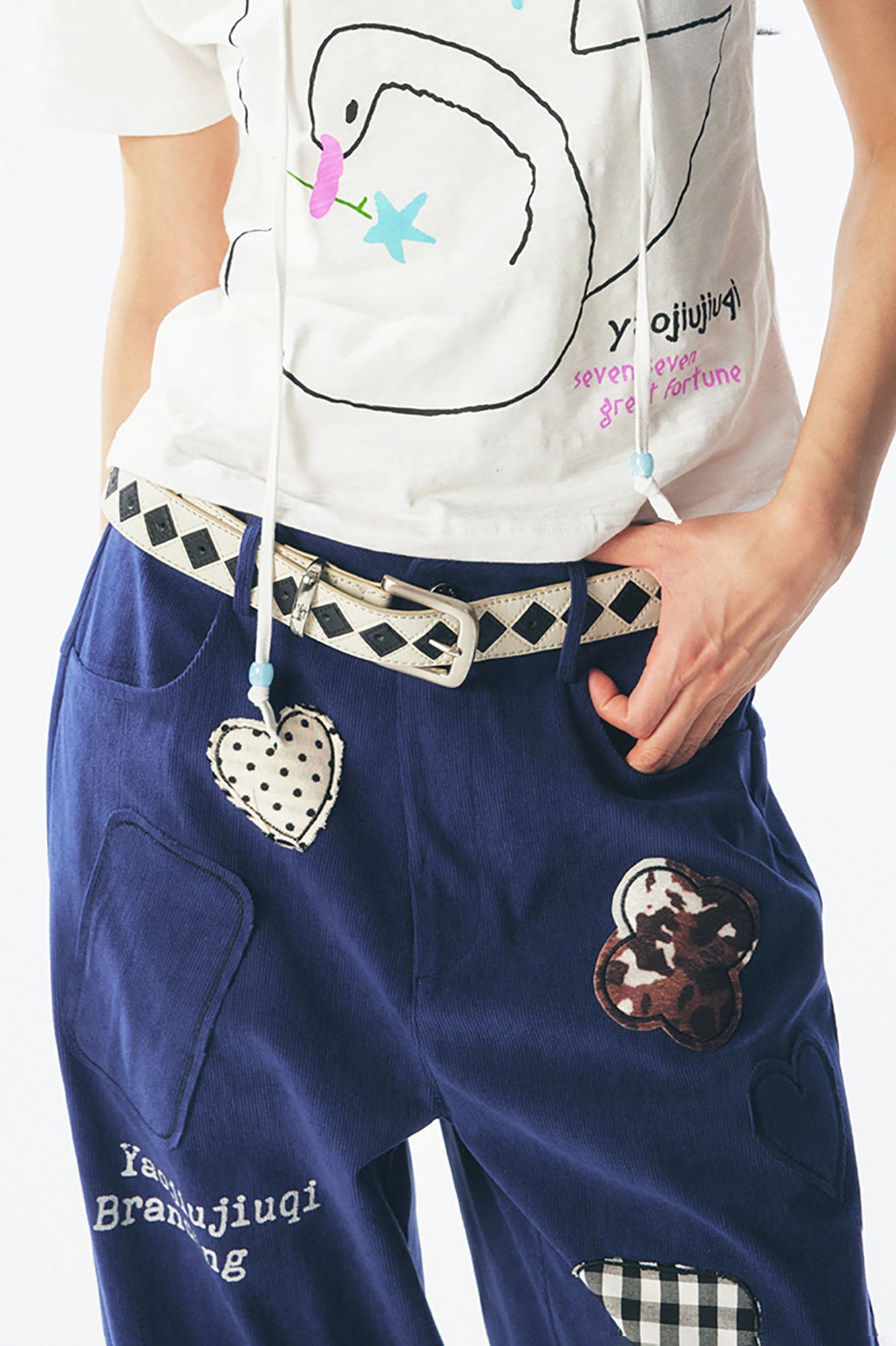 1997 POSTOFFICE Whimsical Patch Straight-Leg Pants-Pants-S-Free Shipping Leatheretro