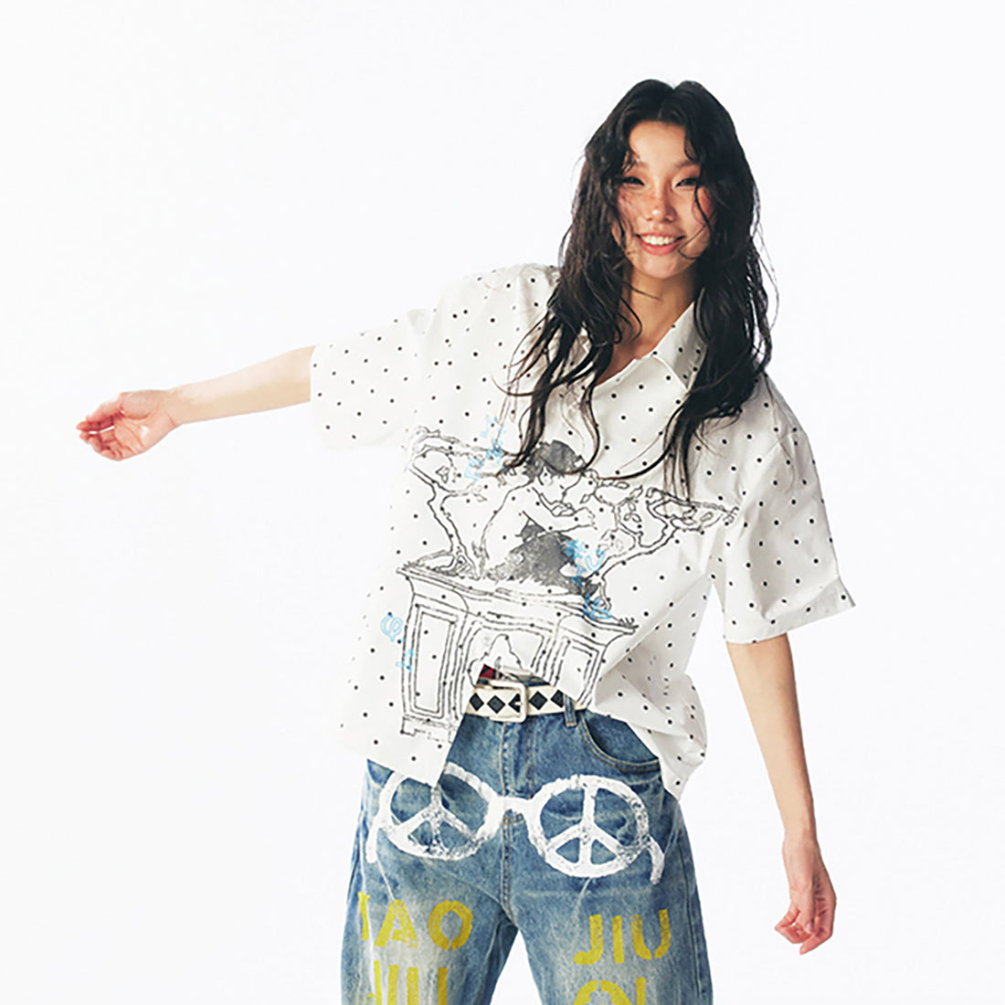 1997 POSTOFFICE Polka Dot Graphic Half Shirt-Half shirt-S-Free Shipping Leatheretro