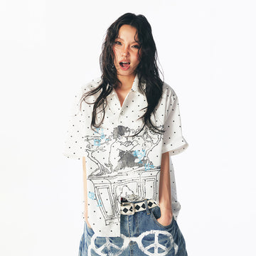 1997 POSTOFFICE Polka Dot Graphic Half Shirt-Half shirt-S-Free Shipping Leatheretro