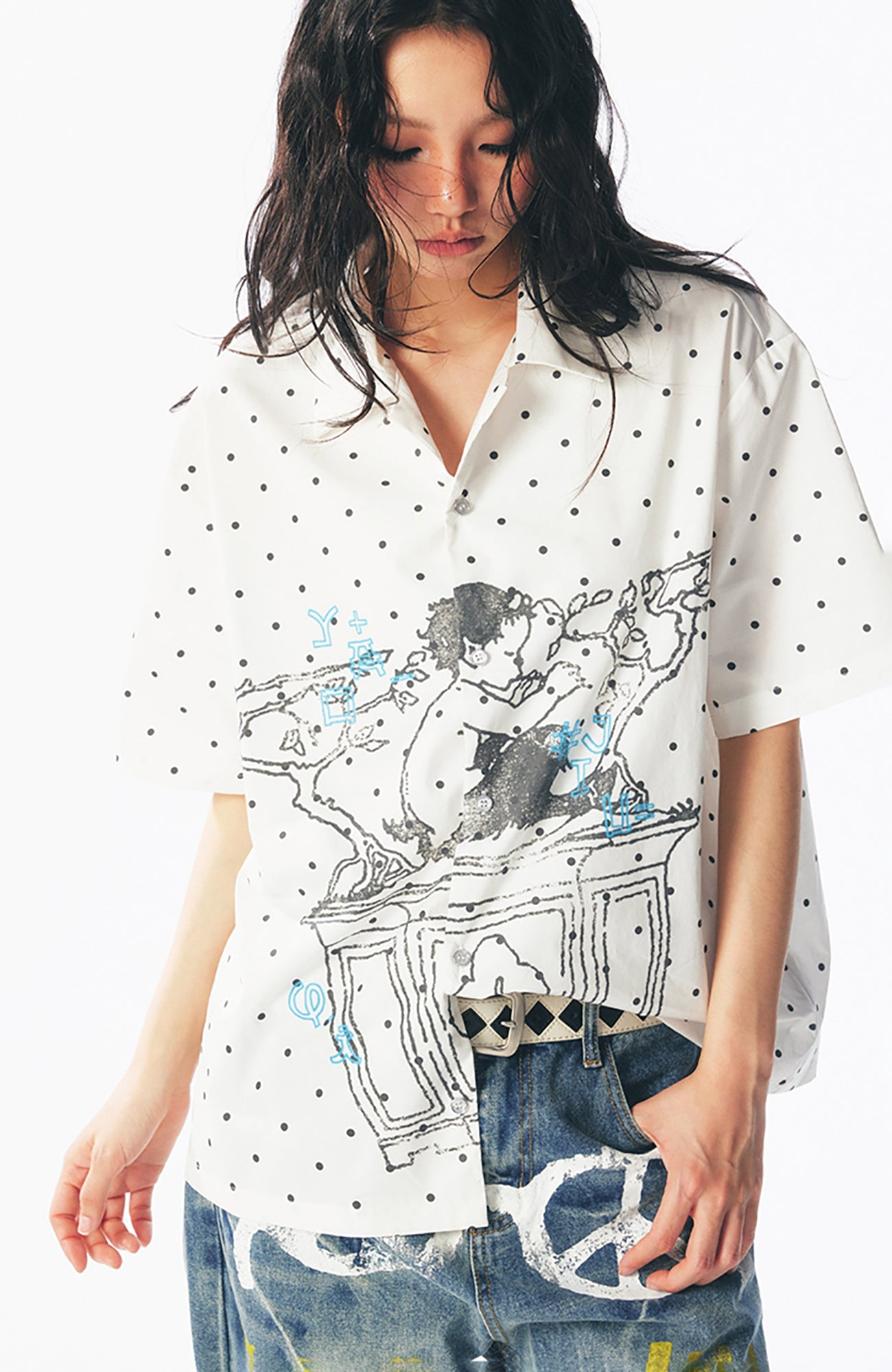 1997 POSTOFFICE Polka Dot Graphic Half Shirt-Half shirt-S-Free Shipping Leatheretro