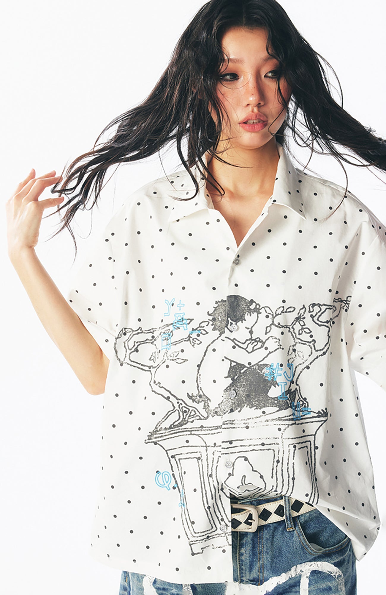 1997 POSTOFFICE Polka Dot Graphic Half Shirt-Half shirt-S-Free Shipping Leatheretro