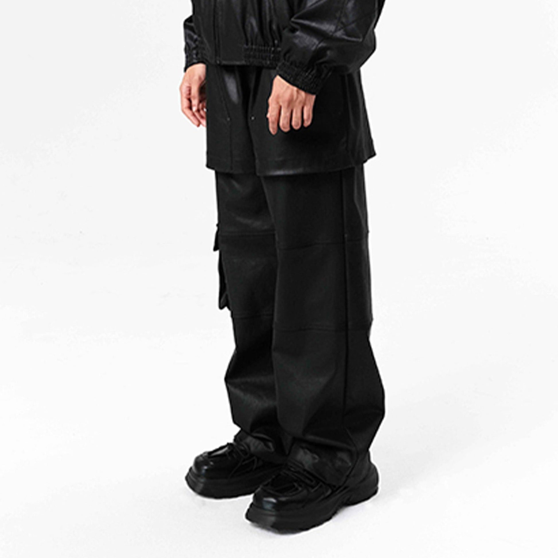 VANN VALRENCE Rivet Layered Coated Denim Pants-Jeans-S-Free Shipping Leatheretro