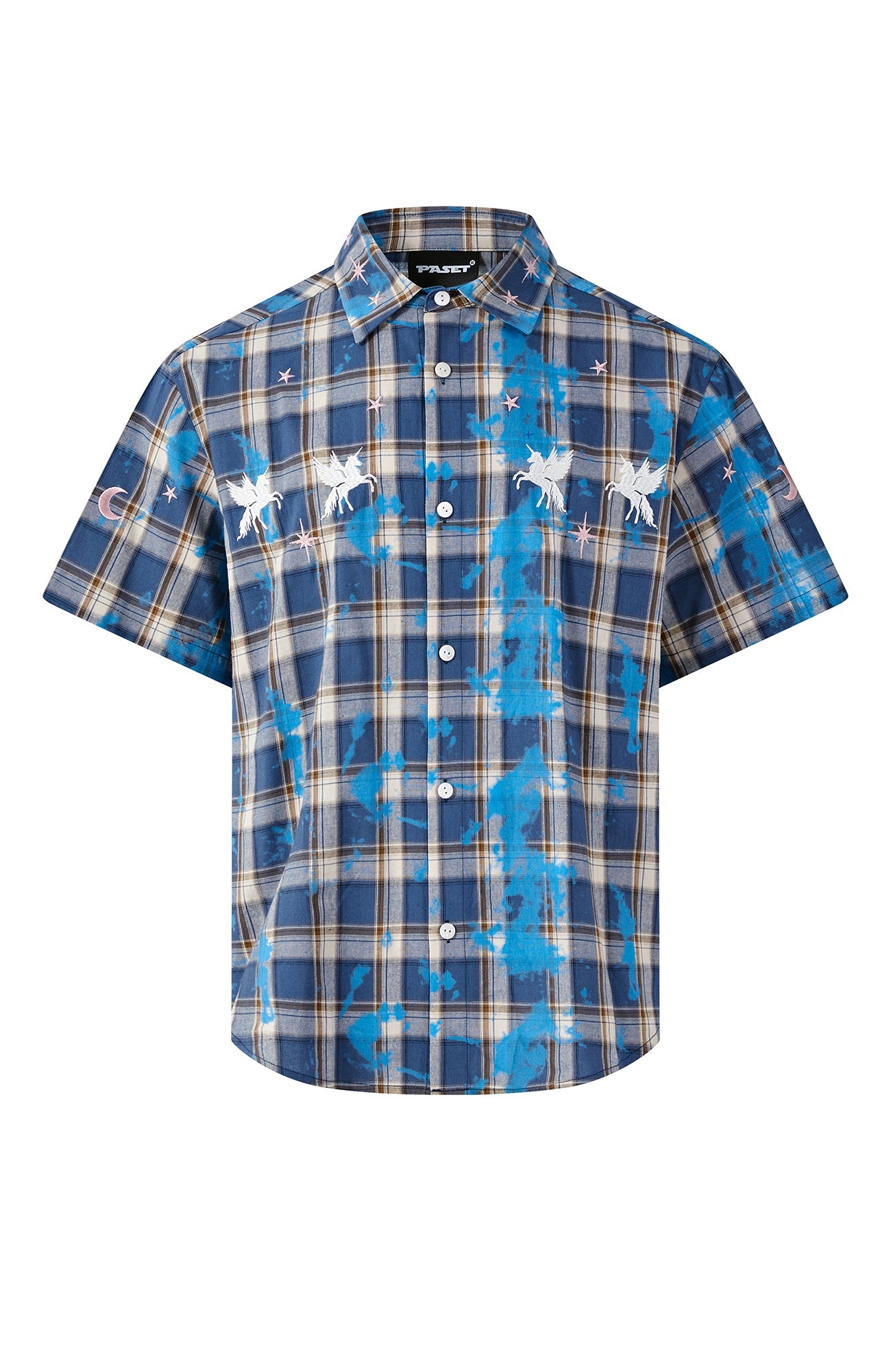 PASET Unicorn Embroidered Plaid Half Shirt-Half shirt-S-Free Shipping Leatheretro