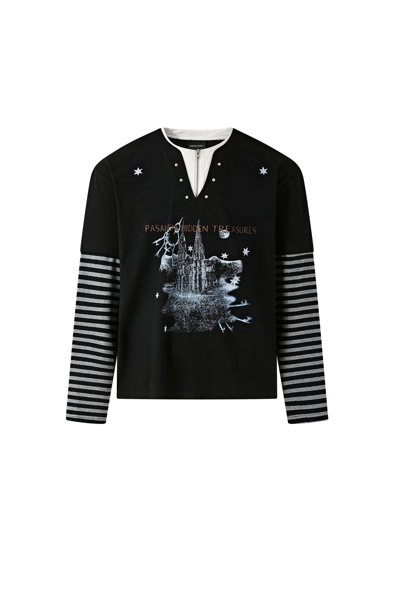 PASET Layered Stripe Graphic Long-Sleeve Tee-L/S Tee-XS-Black-Free Shipping Leatheretro