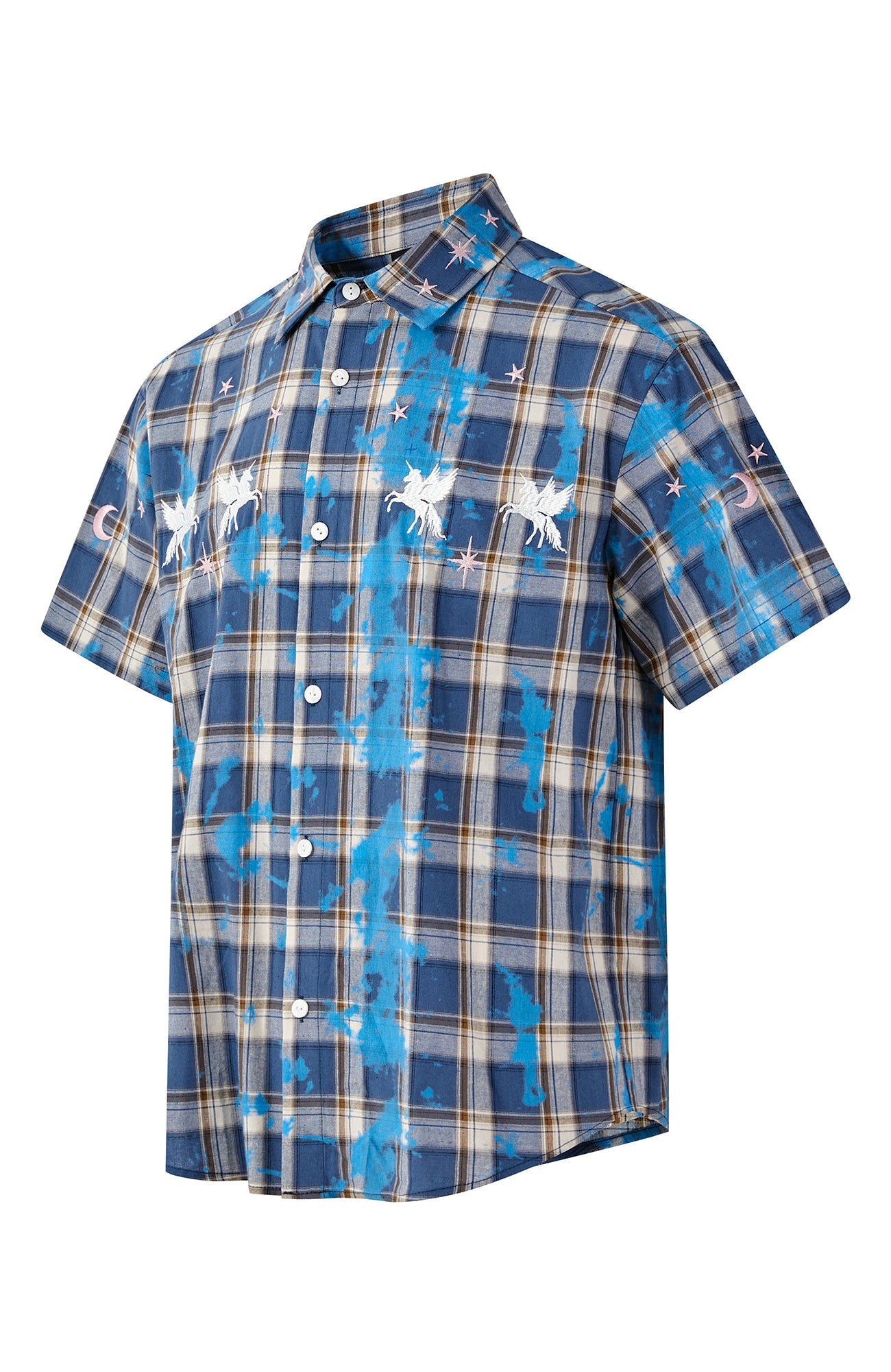 PASET Unicorn Embroidered Plaid Half Shirt-Half shirt-S-Free Shipping Leatheretro