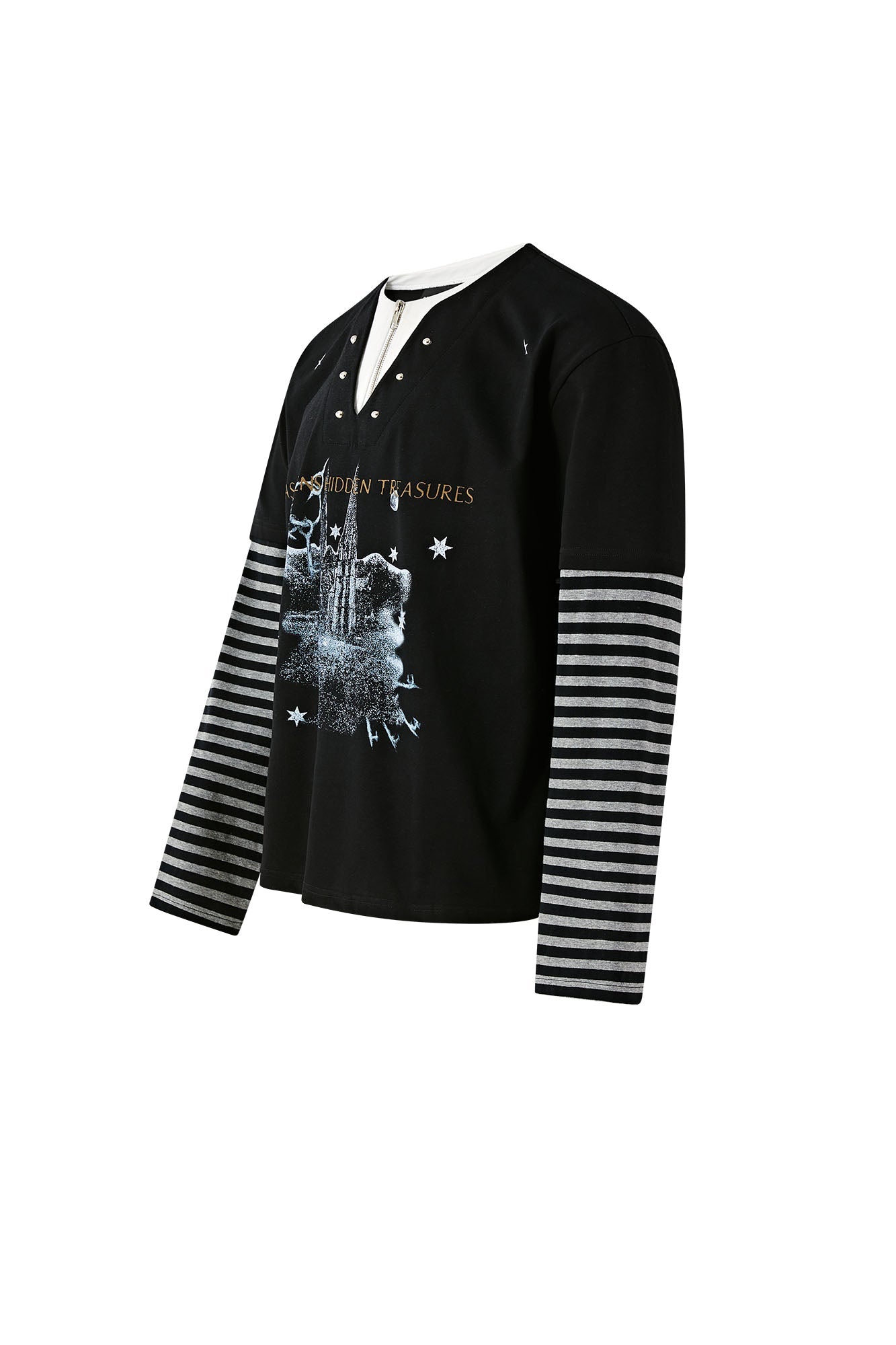 PASET Layered Stripe Graphic Long-Sleeve Tee-L/S Tee-XS-Black-Free Shipping Leatheretro