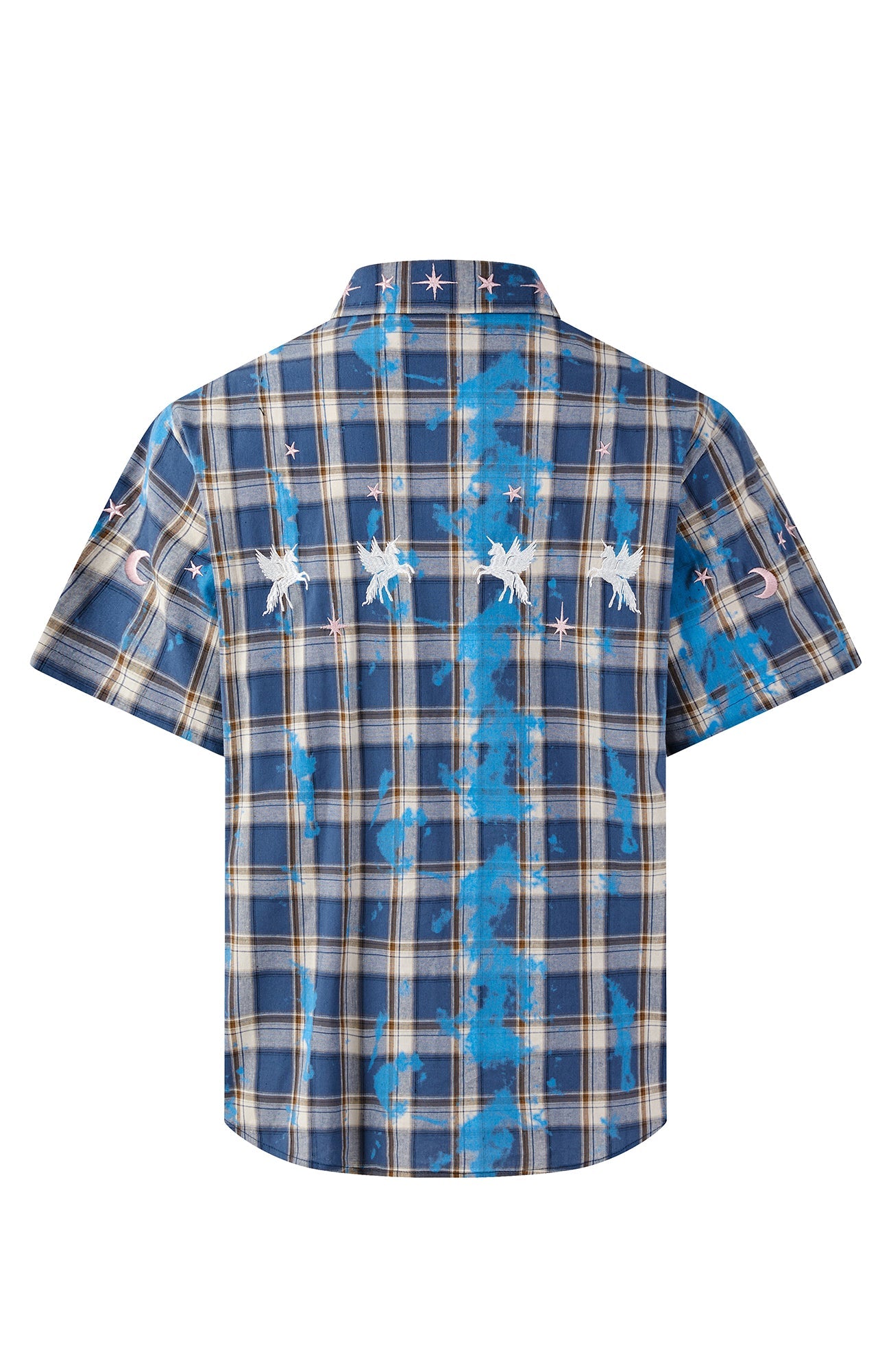 PASET Unicorn Embroidered Plaid Half Shirt-Half shirt-S-Free Shipping Leatheretro
